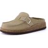 imageCUSHIONAIRE Hobby Genuine Leather Suede Mule Clogs for Women with Buckle Strap and Cork Footbed Supportive AllDay Comfort in Womens ShoesTaupe