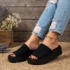 imageCUSHIONAIRE Pim Wedge Chunky Platform Womens Sandals with Firm Knit Upper amp Memory Foam Summer Sandals for WomenBlack Weave