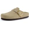 imageCUSHIONAIRE Rusty Genuine Leather Clogs for Women Comfortable Slip On Womens Shoes with Adjustable Buckle and Soft Memory FoamBeige