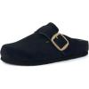 imageCUSHIONAIRE Rusty Genuine Leather Clogs for Women Comfortable Slip On Womens Shoes with Adjustable Buckle and Soft Memory FoamBlack