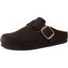 imageCUSHIONAIRE Rusty Genuine Leather Clogs for Women Comfortable Slip On Womens Shoes with Adjustable Buckle and Soft Memory FoamBrown