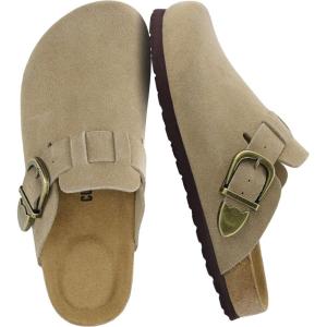 imageCUSHIONAIRE Hamlet Genuine Leather Suede Clogs for Women Slip On Shoes with Detailed Metal Buckle Strap and Memory Foam FootbedBeige