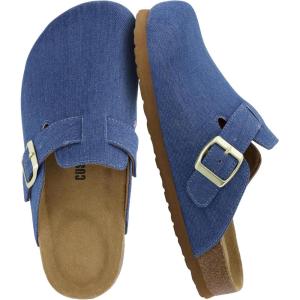 imageCUSHIONAIRE Hana Womens Clogs  Comfortable Vegan Suede Clogs for Women  Slip On Potato Shoes with Cork Footbed amp Arch Support  Memory Foam Wide Widths AvailableLight Denim