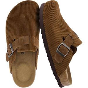 imageCUSHIONAIRE Hana Womens Clogs  Comfortable Vegan Suede Clogs for Women  Slip On Potato Shoes with Cork Footbed amp Arch Support  Memory Foam Wide Widths AvailableTan Corduroy