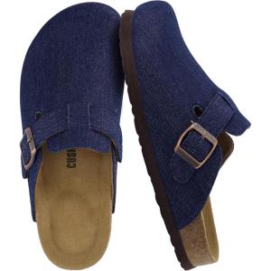 imageCUSHIONAIRE Hana Womens Clogs  Comfortable Vegan Suede Clogs for Women  Slip On Potato Shoes with Cork Footbed amp Arch Support  Memory Foam Wide Widths AvailableDark Denim