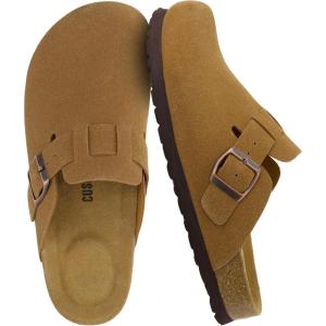 imageCUSHIONAIRE Hana Womens Clogs  Comfortable Vegan Suede Clogs for Women  Slip On Potato Shoes with Cork Footbed amp Arch Support  Memory Foam Wide Widths AvailableTan Vegan Suede