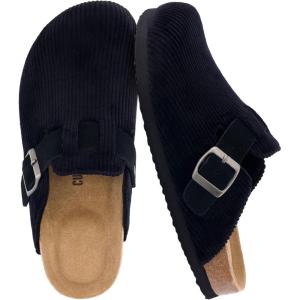 imageCUSHIONAIRE Hana Womens Clogs  Comfortable Vegan Suede Clogs for Women  Slip On Potato Shoes with Cork Footbed amp Arch Support  Memory Foam Wide Widths AvailableBlack Corduroy