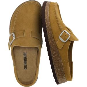 imageCUSHIONAIRE Hobby Genuine Leather Suede Mule Clogs for Women with Buckle Strap and Cork Footbed Supportive AllDay Comfort in Womens ShoesCamel