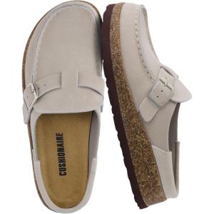 imageCUSHIONAIRE Hobby Genuine Leather Suede Mule Clogs for Women with Buckle Strap and Cork Footbed Supportive AllDay Comfort in Womens ShoesStone