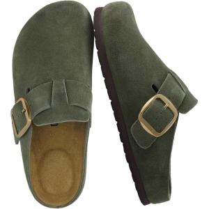 imageCUSHIONAIRE Rusty Genuine Leather Clogs for Women Comfortable Slip On Womens Shoes with Adjustable Buckle and Soft Memory FoamGrey