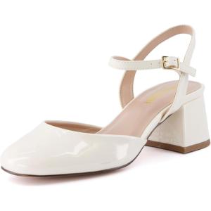 imageCUSHIONAIRE Womens Dancer Round Toe Block Heel Dress Shoe Memory Foam Wide Widths AvailableCream Patent