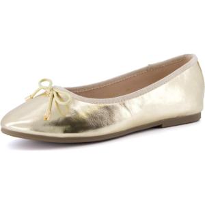 imageCUSHIONAIRE Womens Dove Bling Bow Flat with Memory Foam Wide Widths AvailableGold Metallic