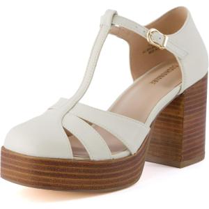 imageCUSHIONAIRE Womens Tizzy Mary Jane Platform Heels Memory Foam Wide Widths AvailableCream Nappa