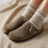 imageCUSHIONAIRE Hamlet Genuine Leather Suede Clogs for Women Slip On Shoes with Detailed Metal Buckle Strap and Memory Foam FootbedDark Taupe
