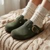 imageCUSHIONAIRE Hamlet Genuine Leather Suede Clogs for Women Slip On Shoes with Detailed Metal Buckle Strap and Memory Foam FootbedKhaki
