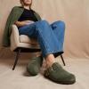 imageCUSHIONAIRE Hamlet Genuine Leather Suede Clogs for Women Slip On Shoes with Detailed Metal Buckle Strap and Memory Foam FootbedKhaki