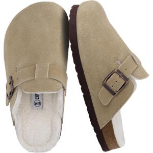 imageCUSHIONAIRE Kids Hana Cork footbed clog with Genuine Leather upper Faux Fur lining and Comfort